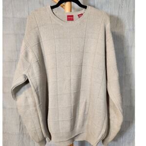 Arrow USA 1851 $50 XL Rock Beige 100% Cotton Crew Neck Windowpane Sweater